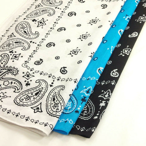 Bandana Scarves Paisley Head Face Mask Wrap Scarf 100% Cotton White/Blue/Black