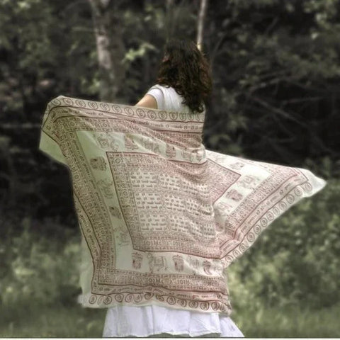 White Meditation Yoga Prayer Shawl Wrap Maha Mantra Hare Krishna 87"x42" Large