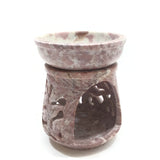 Natural Oil Diffuser Soapstone Oil Burner Round Candle Holder Handmade Leaves 3"