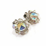 Clips Earring Vintage Clear Stone Floral Flower Clip 1"  Earring Gift for Her