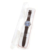 SWATCH Brown Leather Blue & Clear Face Numbers Date Unisex Hand Watch