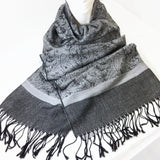 Women's Scarf Soft Silky Shawl Wrap Light Stole Veil in Gray and Black