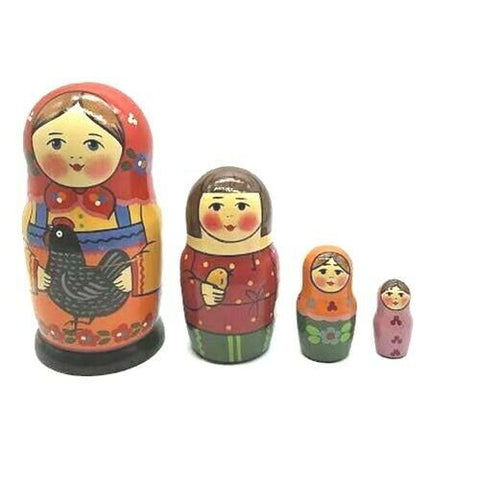 Wooden Matryoshka Russian Dolls Set Traditional Style Babushka Hand Painted VTG