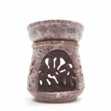 Natural Oil Diffuser Soapstone Oil Burner Round Candle Holder Handmade Leaves 3"