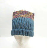 Winter Hat 100% Wool Knitted Handmade Unisex Warm Cap Skull Beanie Blue Gift