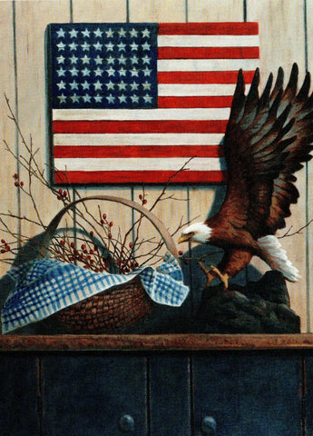 USA American Eagle and Flag Blank Art Note Greeting Card