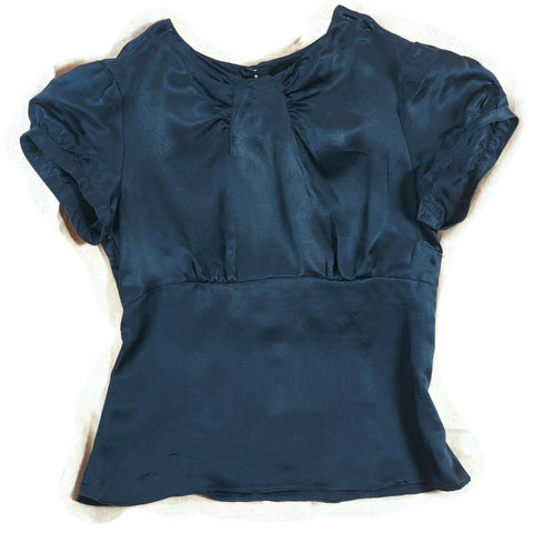 Tara Jarmon Black Silk Top Women's Short Sleeve Shirt Blouse Size 36 Side Zip