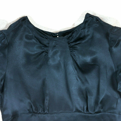Tara Jarmon Black Silk Top Women's Short Sleeve Shirt Blouse Size 36 Side Zip