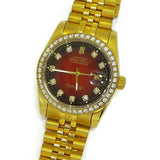 Men's Watch Gold Red Color W/Simulated Diamonds Bracelet Analog Watch