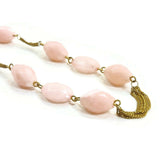 Women Stones Necklace Goldish/Pink Pendant Beads Handmade Chain Trinket Gift VTG