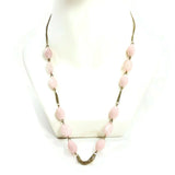 Women Stones Necklace Goldish/Pink Pendant Beads Handmade Chain Trinket Gift VTG