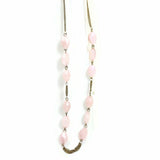 Women Stones Necklace Goldish/Pink Pendant Beads Handmade Chain Trinket Gift VTG