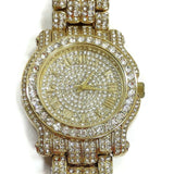 Unisex Jewelry Bracelet Gold Color W/Simulated Diamonds Analog Luxury Watch