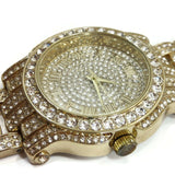 Unisex Jewelry Bracelet Gold Color W/Simulated Diamonds Analog Luxury Watch