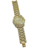 Unisex Jewelry Bracelet Gold Color W/Simulated Diamonds Analog Luxury Watch