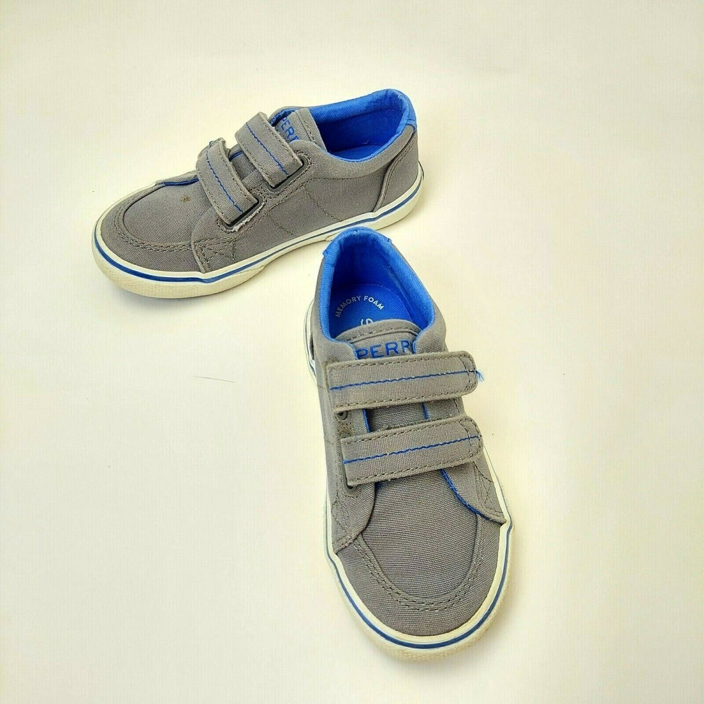 Sperry Kids Top-Sider Sneakers Junior Fabric Shoes Hook/Loop Gray & Blue 9.5M