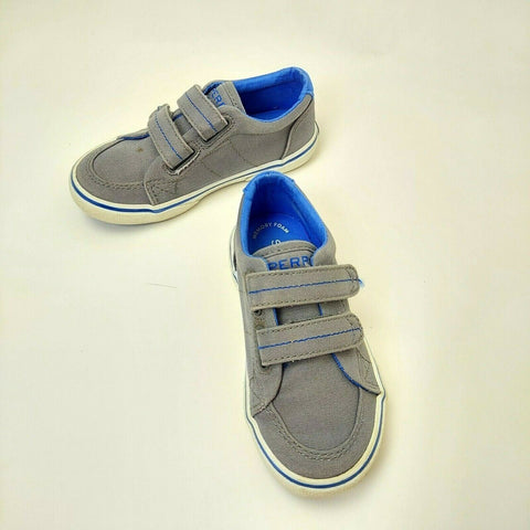 Sperry Kids Top-Sider Sneakers Junior Fabric Shoes Hook/Loop Gray & Blue 9.5M
