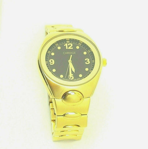 Men Carriage Blue/Gold Color Mirror Bezel Bracelet Watch Stainless Steel Jewelry