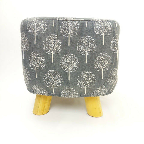 Wooden Cushioned Square Stool Seat Foldable Canvas Fabric Storage Bin Set Gray