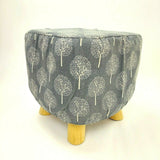 Wooden Cushioned Square Stool Seat Foldable Canvas Fabric Storage Bin Set Gray