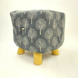 Wooden Cushioned Square Stool Seat Foldable Canvas Fabric Storage Bin Set Gray