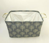 Wooden Cushioned Square Stool Seat Foldable Canvas Fabric Storage Bin Set Gray