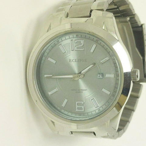 Men’s Eclipse Silver Color Stainless Steel Water Resist Bracelet Quartz Watch