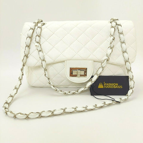 Luxury Handbag Classic Silver Chain Shoulder Bag Crossbody Purse Women Bag White