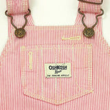 OshKosh B'gosh Baby Girl Short Infant Vestbak Overalls Stripe Pink/White Ribbon