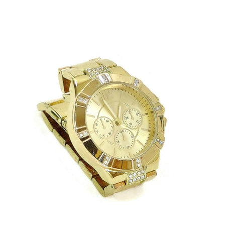 Unisex Gold Tone Color W/Simulated Diamonds Bracelet Jewelry Wrist Watch