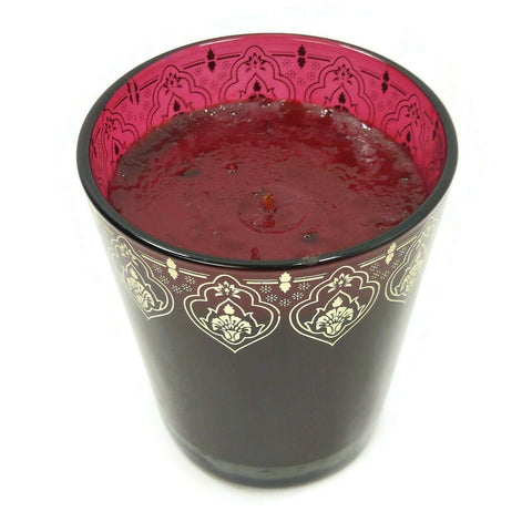 Red Glass Jar Candle Sugar Plum Scented Perfume Embellished W/Gold Home Décor