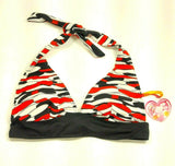 Women Grip Swimwear Bikini 2 Pc. Halter Top High Neck Tying Swimsuit Black/Red