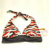 Women Grip Swimwear Bikini 2 Pc. Halter Top High Neck Tying Swimsuit Black/Red