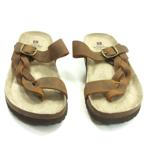 White Mountain Women's Sandal Footbed Strap Thong Flip Flop Brown Leather Size 9