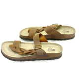 White Mountain Women's Sandal Footbed Strap Thong Flip Flop Brown Leather Size 9