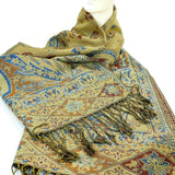 Women's Scarf Pashmina Soft Silky Shawl Wrap Light Stole Veil in Gold & Blue