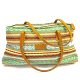 Fabric Women's Hand Bag Shoulder Tote Purse Colorful Striped Printed 13 x 8 in