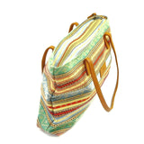 Fabric Women's Hand Bag Shoulder Tote Purse Colorful Striped Printed 13 x 8 in