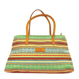 Fabric Women's Hand Bag Shoulder Tote Purse Colorful Striped Printed 13 x 8 in