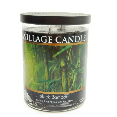 Village Candle Black Bamboo 2 Wicks Glass Jar Container Scanted Fragrance 18oz