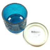 Candle Glass Holder Round Translucent Etched Floral Pattern Tumbler Teal 14oz