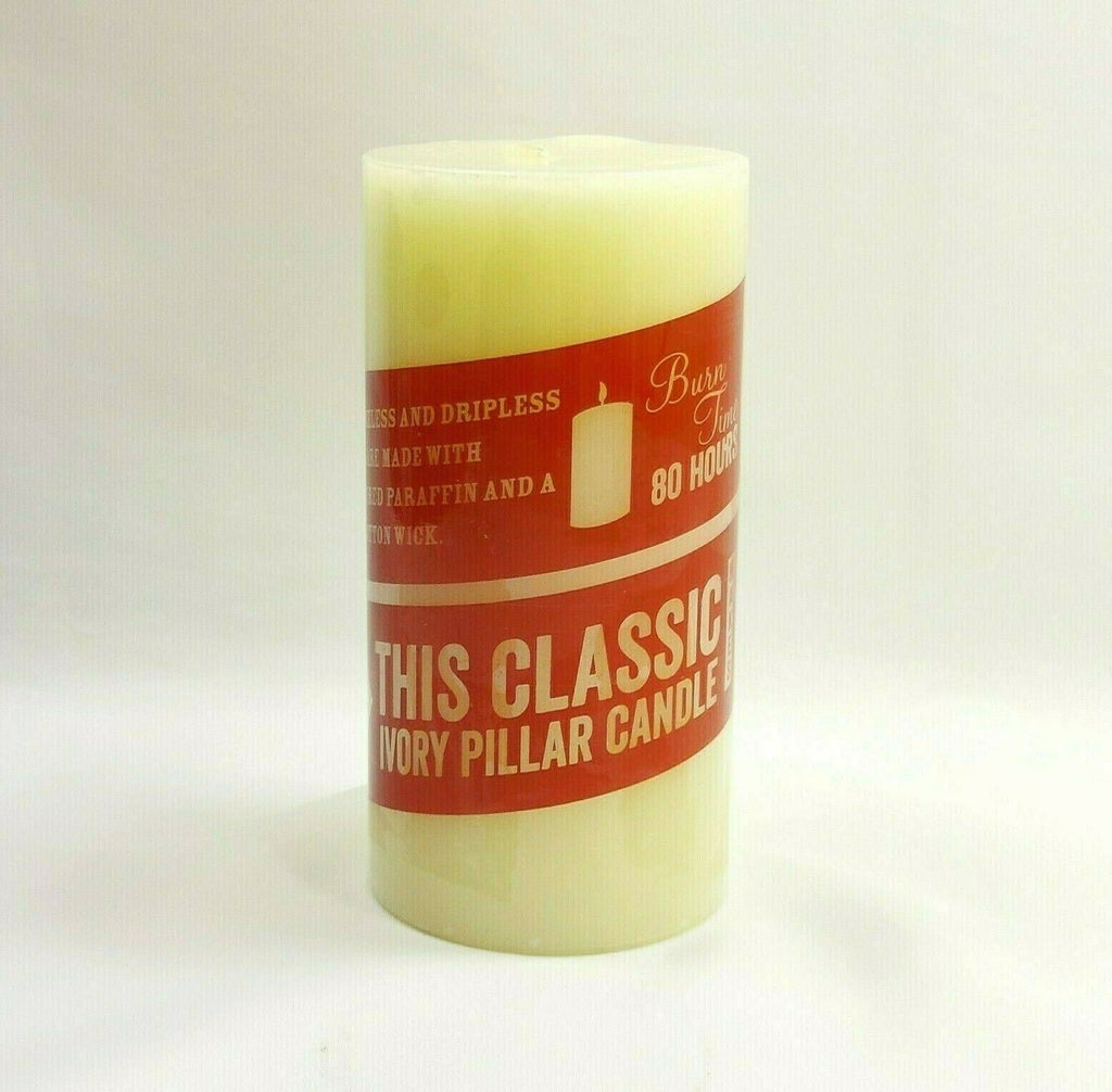 White Ivory Smokeless Dripless Pillar Candle Hand Poured Paraffin Unscented
