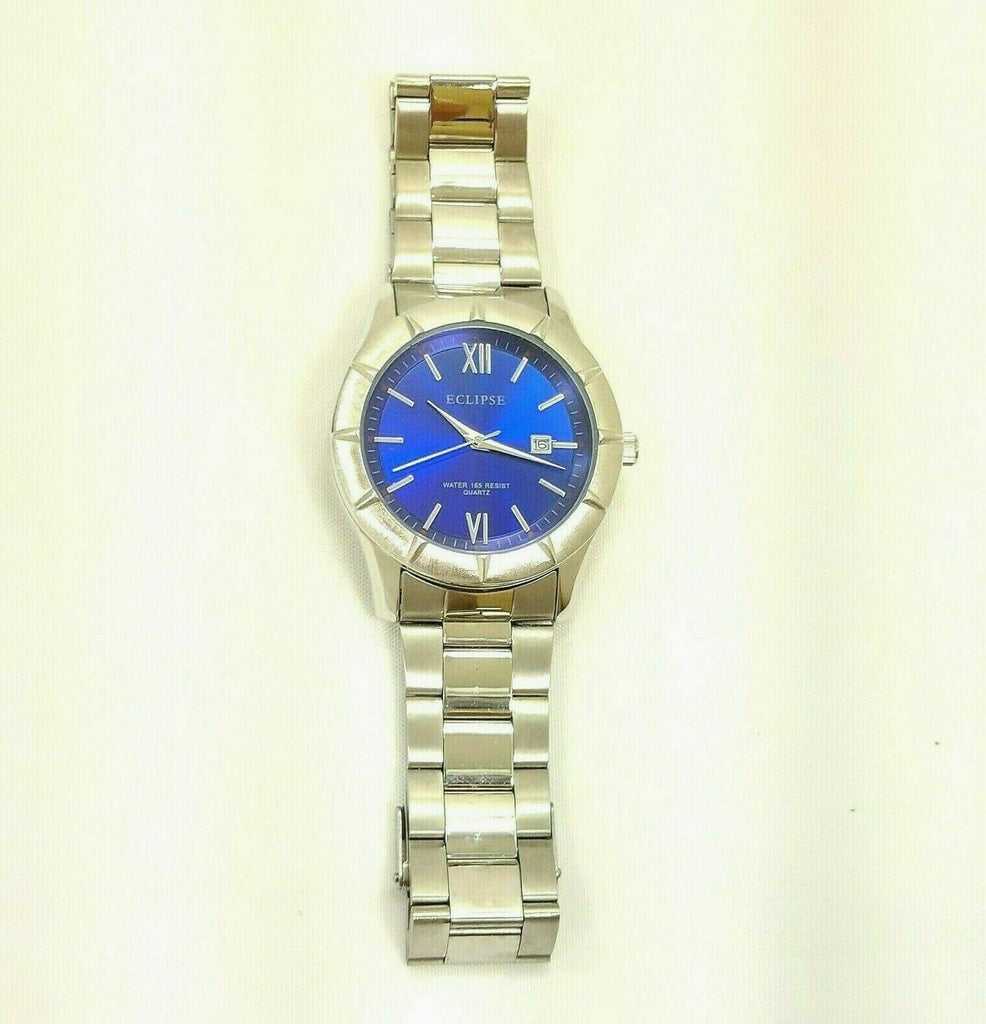 Men’s Eclipse Blue/Silver Stainless Steel Water 165 Resist Quartz Bracelet Watch