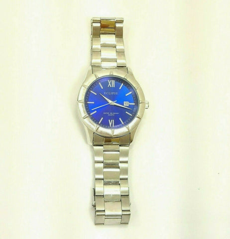 Men’s Eclipse Blue/Silver Stainless Steel Water 165 Resist Quartz Bracelet Watch