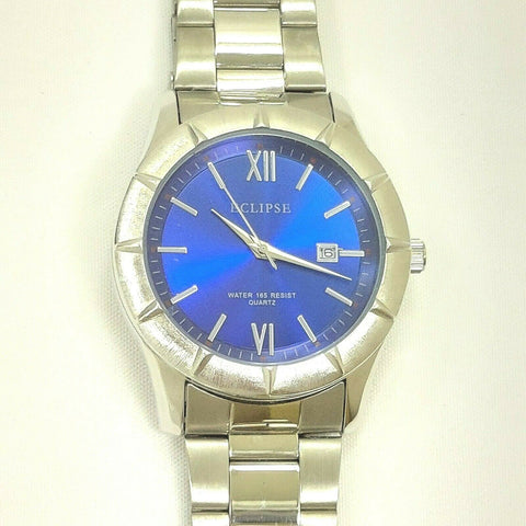 Men’s Eclipse Blue/Silver Stainless Steel Water 165 Resist Quartz Bracelet Watch