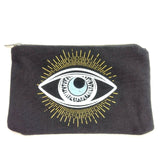 Blue Eye Canvas Zipper Travel Makeup Pouch Bag W/Pink Stuffed Figural Gift Set