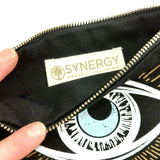 Blue Eye Canvas Zipper Travel Makeup Pouch Bag W/Pink Stuffed Figural Gift Set