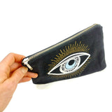 Blue Eye Canvas Zipper Travel Makeup Pouch Bag W/Pink Stuffed Figural Gift Set