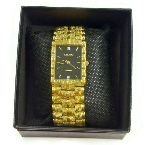 Unisex Elgin Watch Jewelry Dress Bracelet Luxury Wrist Watch Goldtone/Black