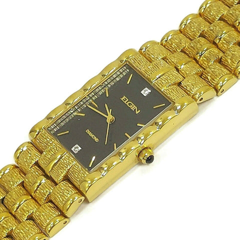 Unisex Elgin Watch Jewelry Dress Bracelet Luxury Wrist Watch Goldtone/Black